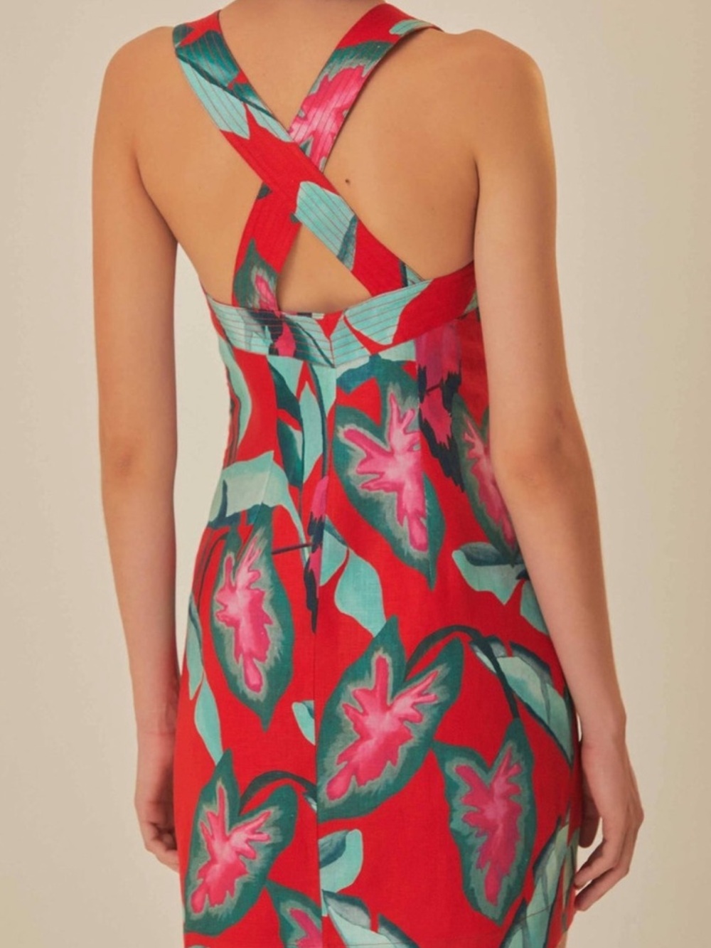 NWT Farm Rio Red Summer Foliage Linen Mini Dress Medium - Picture 4 of 13